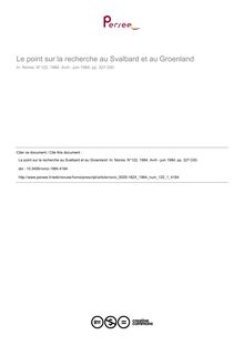 Le point sur la recherche au Svalbard et au Groenland - article ; n°1 ; vol.122, pg 327-330
