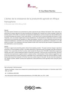 L échec de la croissance de la productivité agricole en Afrique francophone - article ; n°1 ; vol.279, pg 53-65
