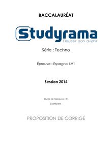 Corrigé Bac STD2A LV1 Espagnol 2014