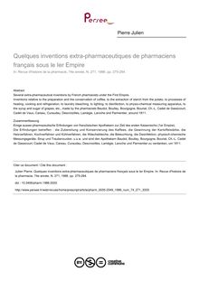 Quelques inventions extra-pharmaceutiques de pharmaciens français sous le Ier Empire - article ; n°271 ; vol.74, pg 275-284