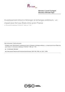 Investissement direct à l étranger et échanges extérieurs : un impact plus fort aux États-Unis qu en France - article ; n°1 ; vol.326, pg 71-95