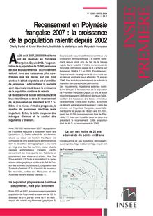Recensement en Polynésie française 2007 : la croissance de la population ralentit depuis 2002 