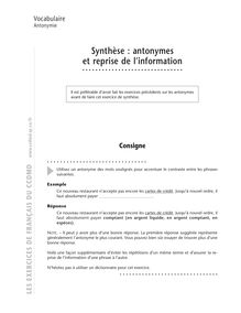 Antonymie, Synthèse : antonymes et reprise de l’information