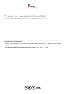 P. Horion, Nouveau précis de droit social belge - note biblio ; n°1 ; vol.19, pg 316-318