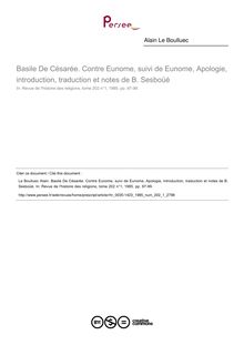 Basile De Césarée. Contre Eunome, suivi de Eunome, Apologie, introduction, traduction et notes de B. Sesboüé  ; n°1 ; vol.202, pg 97-99
