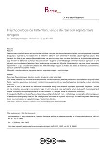 Psychobiologie de l attention, temps de réaction et potentiels évoqués - article ; n°2 ; vol.82, pg 473-495