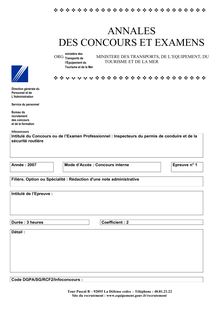 Rédaction d une note administrative 2007 Interne Inspecteur Permis de Conduire et Sécurité Routière