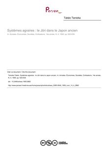 Systèmes agraires : le Jôri dans le Japon ancien - article ; n°4 ; vol.14, pg 625-639