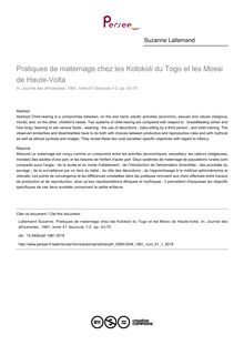 Pratiques de maternage chez les Kotokoli du Togo et les Mossi de Haute-Volta - article ; n°1 ; vol.51, pg 43-70