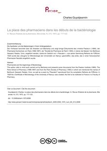 La place des pharmaciens dans les débuts de la bactériologie - article ; n°213 ; vol.60, pg 117-122