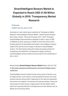 Smart/Intelligent Sensors Market is Expected to Reach USD 21.60 Billion Globally in 2019: Transparency Market Research