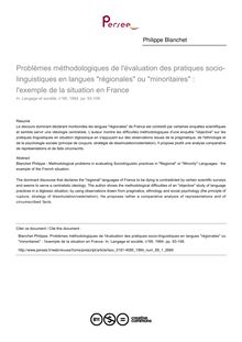 Problèmes méthodologiques de l évaluation des pratiques socio-linguistiques en langues régionales ou minoritaires : l exemple de la situation en France - article ; n°1 ; vol.69, pg 93-106