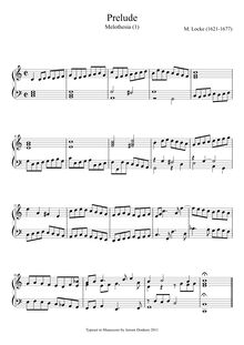Partition  1 - No. 1 Prelude, Melothesia, Certain General Rules for Playing upon a Continued Bass. With A choice Collection of Lessons for the Harpsicord and Organ of all Sorts: never before Published. All carefully reviewed by M. Locke, Composer in Ordinary to His Majesty, and Organist of Her Majesties Chappel.