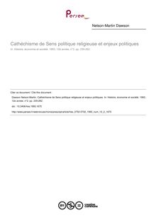Cathéchisme de Sens politique religieuse et enjeux politiques - article ; n°2 ; vol.12, pg 235-262