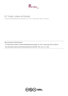 G. Trudel, Lésion et Contrat - note biblio ; n°1 ; vol.19, pg 336-337