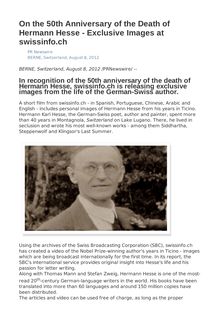 On the 50th Anniversary of the Death of Hermann Hesse - Exclusive Images at swissinfo.ch