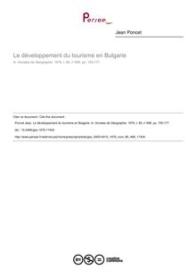 Le développement du tourisme en Bulgarie - article ; n°468 ; vol.85, pg 155-177