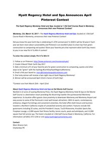 Hyatt Regency Hotel and Spa Announces April Pinterest Contest