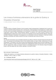 Les niveaux funéraires artenaciens de la grotte du Quéroy à Chazelles (Charente) - article ; n°1 ; vol.32, pg 179-235