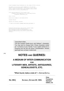 Notes and Queries, No. 209, October 29 1853 - A Medium of Inter-communication for Literary Men, Artists, - Antiquaries, Geneologists, etc.