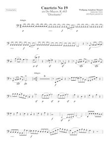 Partition violoncelle, corde quatuor No.19, Dissonance Quartet ; Dissonant Quartet par Wolfgang Amadeus Mozart