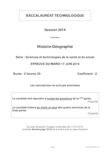 Sujet Histoire-géographie - Série ST2S - Bac 2014