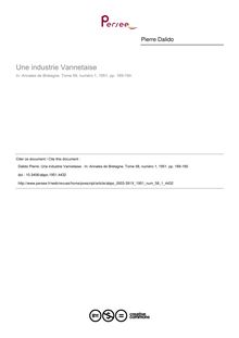 Une industrie Vannetaise  - article ; n°1 ; vol.58, pg 189-190
