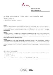 A l aube du 21e siècle, quelle politique linguistique pour Madagascar ? - article ; n°1 ; vol.52, pg 105-119