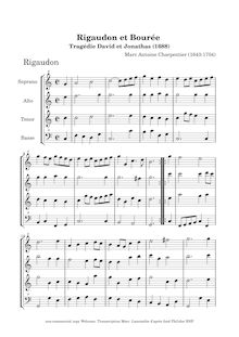 Partition Rigaudon & Bourée - arrangement pour enregistrements SATB, David et Jonathas