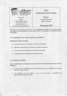 Fondements de l économie 2005 Université de Technologie de Belfort Montbéliard