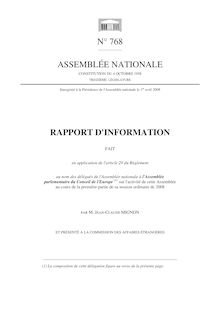 Rapport d information fait en application de l article 29 du Règlement au nom des délégués de l Assemblée nationale à l Assemblée parlementaire du Conseil de l Europe sur l activité de cette assemblée au cours de la première partie de sa session ordinaire de 2008