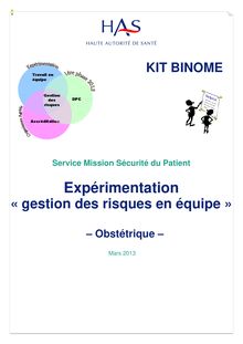 Gestion Des Risques en Equipe pour améliorer la qualité et la sécurité des soins - Kit Binome Expérimentation GDR en équipe Obstétrique Mars 2013