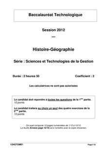 Bac 2012 STG Histoire Geographie
