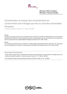 Caractérisation et analyse des comportements de consommation des ménages pauvres sur données individuelles françaises.  - article ; n°3 ; vol.47, pg 687-698