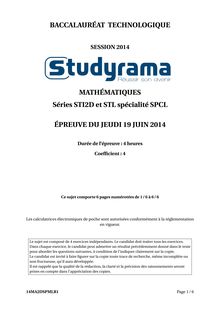 Sujet Bac STI2D Mathématiques 2014