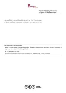 Jean Béguin et la découverte de l acétone - article ; n°147 ; vol.43, pg 207-209