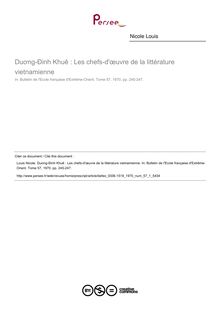 Duơng-Ðinh Khuê : Les chefs-d œuvre de la littérature vietnamienne - article ; n°1 ; vol.57, pg 245-247