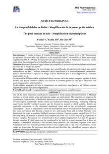 La terapia del dolor en Italia – Simplificación de la prescripción médica (The pain therapy in italy - Simplification of prescriptions)