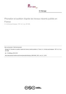 Phonation et audition d après les travaux récents publiés en  France - article ; n°1 ; vol.8, pg 257-298