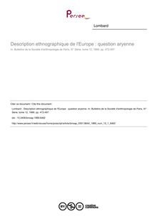 Description ethnographique de l Europe : question aryenne - article ; n°1 ; vol.12, pg 472-497