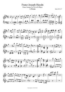 Partition , Presto, Piano Sonata No.37 en D major, Haydn, Joseph