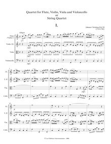 Partition complète, flûte quatuor en C major, C, Bach, Johann Christian par Johann Christian Bach