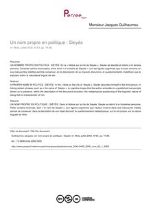 Un nom propre en politique : Sieyès - article ; n°1 ; vol.63, pg 74-86
