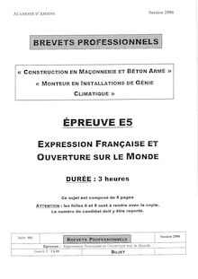 Expression française et ouverture sur le monde 2006 BP - Construction en maçonnerie et béton armé