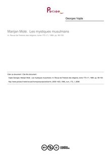 Marijan Molé.  Les mystiques musulmans  ; n°1 ; vol.170, pg 99-100
