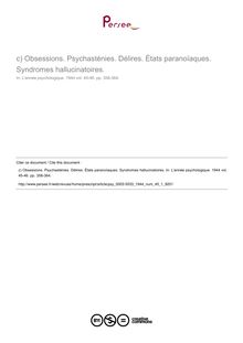 Obsessions. Psychasténies. Délires. États paranoïaques. Syndromes hallucinatoires. - compte-rendu ; n°1 ; vol.45, pg 358-364