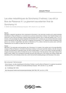 Les sites mésolithiques de Sonchamp (Yvelines). Lieu-dit Le Bois de Plaisance III. Le gisement sauveterrien final de Sonchamp l-ll - article ; n°4 ; vol.94, pg 503-508