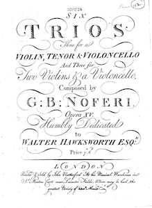 Partition violoncelle, 6 Trio sonates, Op.15, Noferi, Giovan Battista