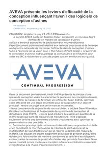 AVEVA présente les leviers d efficacité de la conception influençant l avenir des logiciels de conception d usines