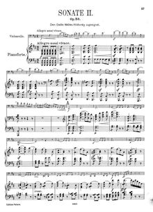 Partition de piano, violoncelle Sonata No.2, Op.58, Mendelssohn, Felix